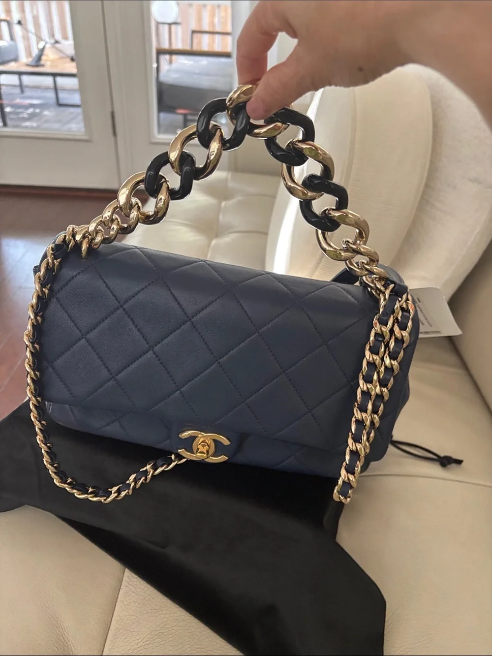 CHANEL Navy Quilted Shoulder Bag with Gold Hardware